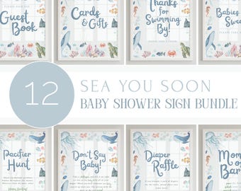 Paquete de 12 letreros "Sea You Soon" para baby shower / 20x25 cm y 13x18 cm / Plantilla editable de Canva + PDF listo para imprimir / Descarga instantánea / SY1