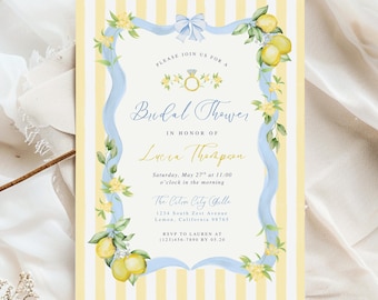 Plantilla de invitación para despedida de soltera con temática de limones / Invitación nupcial italiana editable Ciao Bella Amore / Descarga digital instantánea imprimible / Canva / LM7