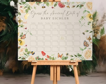 Little Love Bug Baby Shower Arrival Date Calendar | Editable Canva Template | Garden Theme | Printable Instant Download LB1