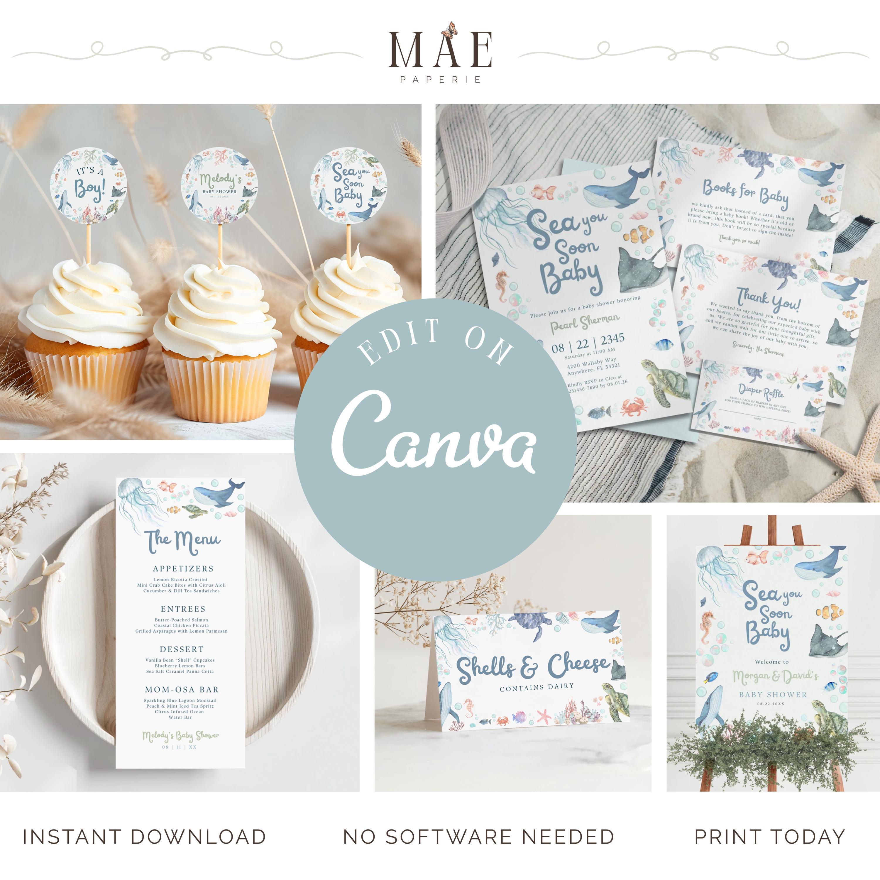 Sea You Soon Baby Shower Complete Mega Bundle | Editable Canva ...