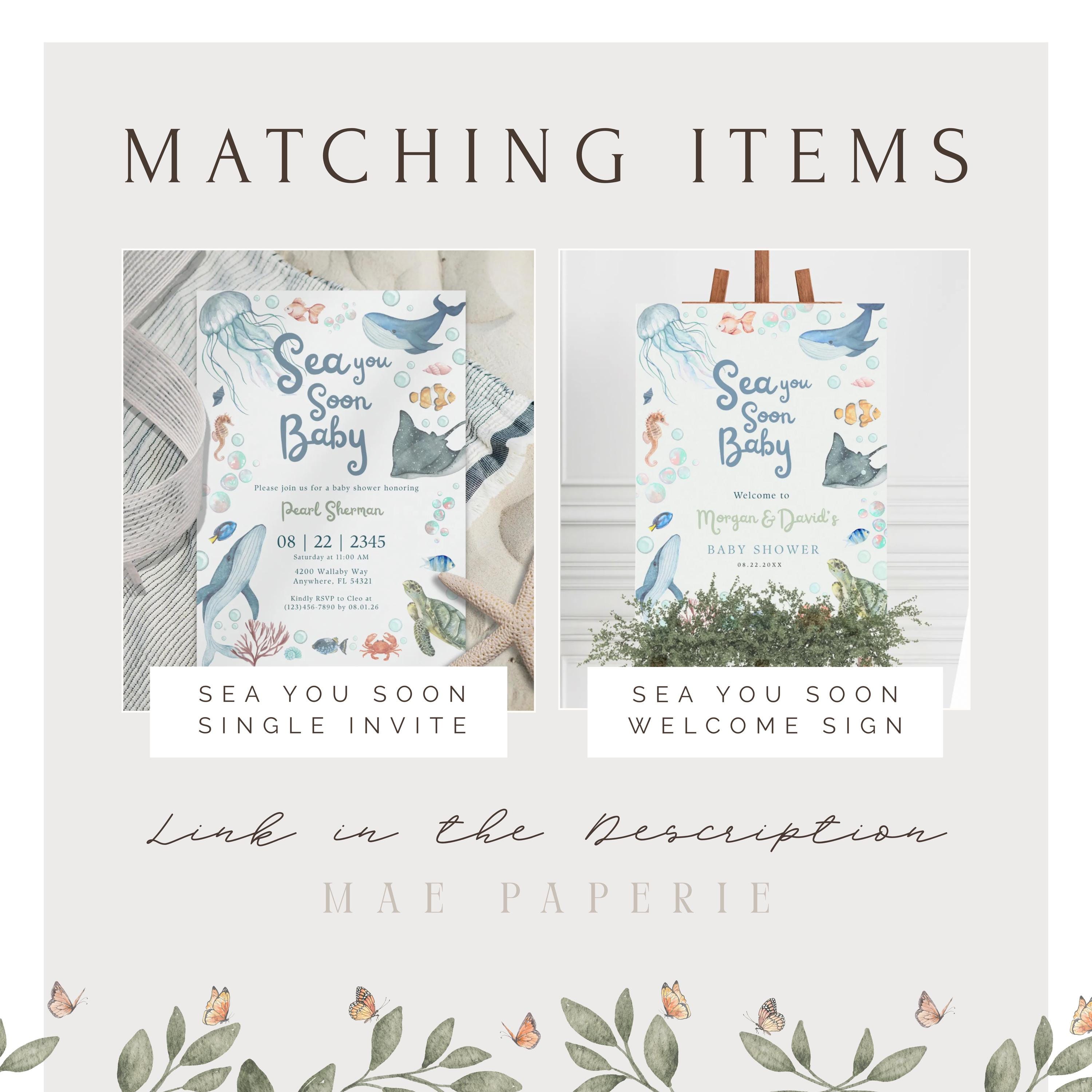 Sea You Soon Coastal Baby Shower Invitation Bundle | Editable Canva ...