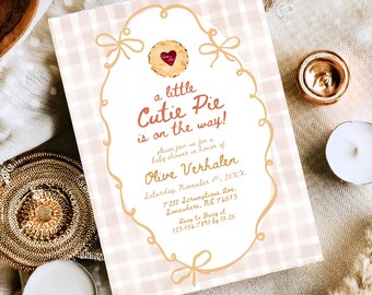A Little Cutie Pie Baby Shower Invitation Template | Autumn Fall Pie Theme | Neutral Baby Shower | Editable Template Printable Invite Canva