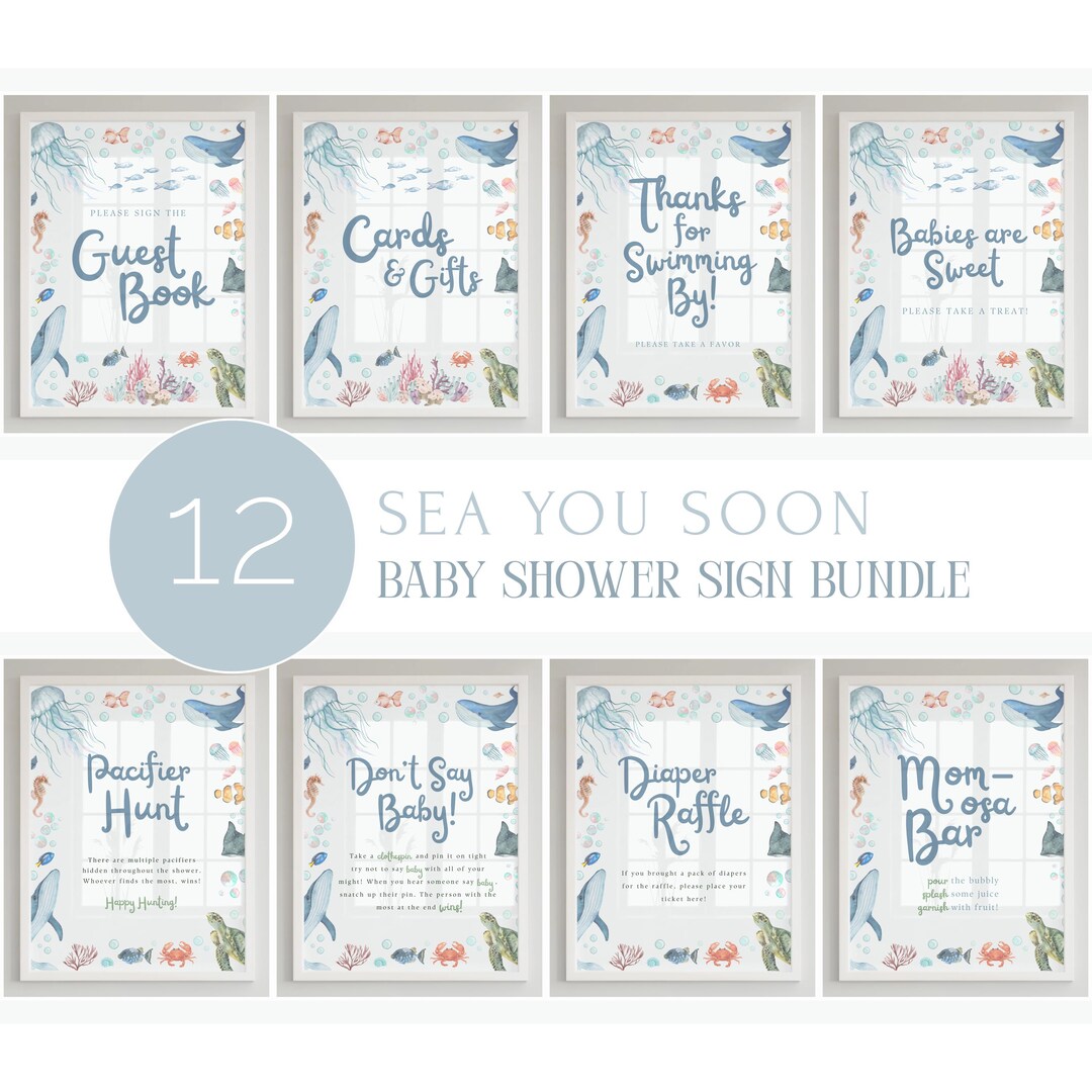12 Sea You Soon Baby Shower Sign Bundle | 8x10" & 5x7" | Editable Canva ...
