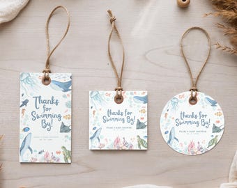Paquete de etiquetas de regalo para baby shower "Te esperamos" / Plantilla editable de Canva / Plantillas de etiquetas de regalo imprimibles / Descarga instantánea / SY1
