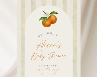 Letrero de bienvenida para baby shower "Little Cutie" / Plantilla editable de Canva / Tema naranja neutro / Descarga instantánea imprimible / LC1