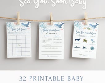 Paquete de juegos para baby shower "Te esperamos" / 32 actividades imprimibles / Plantilla editable de Canva + PDF listo para imprimir / Descarga instantánea / SY1