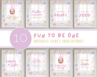 Paquete de 10 divertidos letreros de cumpleaños para cumplir un año / 8x10" y 5x7" / Plantilla editable de Canva + PDF listo para imprimir / Descarga instantánea / FB1