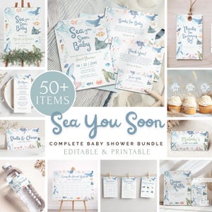 Sea You Soon Baby Shower Complete Mega Bundle | Editable Canva Templates | Digital Coastal Ocean Invitation | Instant Download | SY1