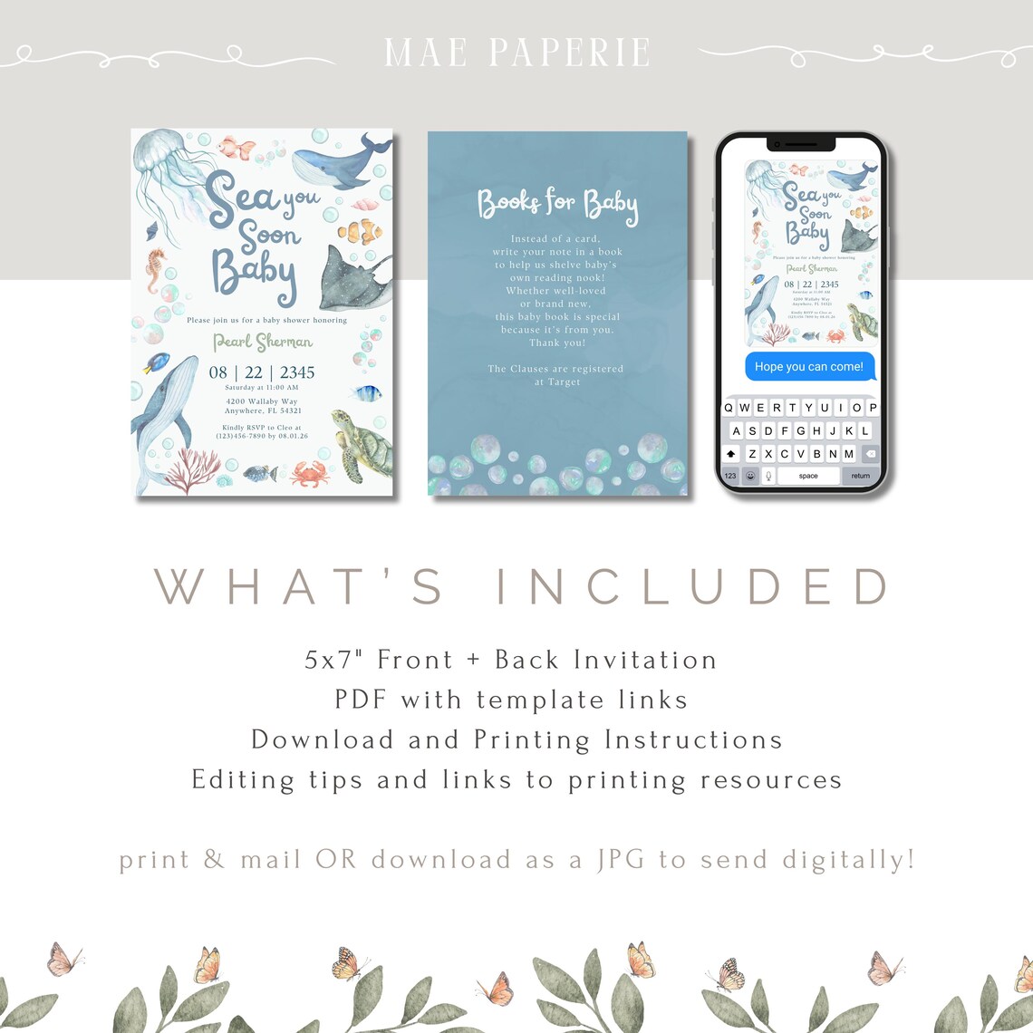 Sea You Soon Coastal Baby Shower Invitation | Editable Canva Template ...