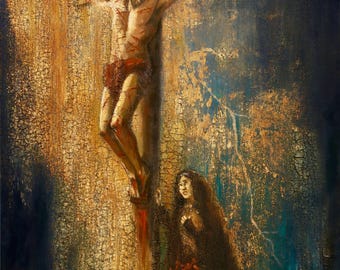 Jesus on the Cross art print | "Love's Unfailing Victory" | Christian art