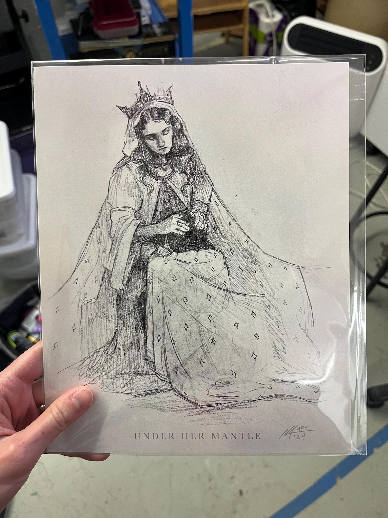 Mary's Mantle drawing art print | Blessed Mother | Christian art | LIMITED STOCK - 8"x10", No