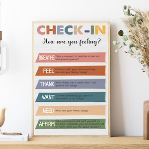 Feelings Check-In Print, Mental Health Tracker, Self-Care Poster, Emotional Well being