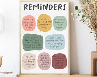 Words of Support Reminders, Mental Health Awareness Wall Art, Motivational Poster