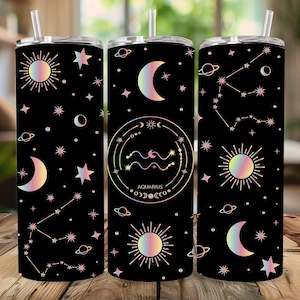 Zodiac Skinny Tumbler with All 12 Signs, Astrology Tumbler, Custom Tumbler, Personalised Cup, Zodiac Gift, Gift for Her