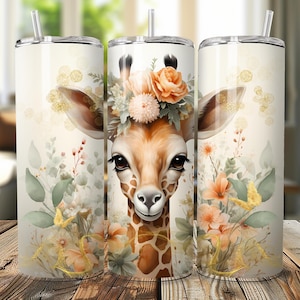 Giraffe Tumbler 20oz Skinny | Cute Animal Lover Gift | Safari Wildlife Drink ware | Unique Birthday Present | Stainless Steel Cup