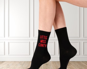 Funny Unisex Printed Socks – Black with Bold Custom-Colored Text | Heat Pressed Design | Pick Your Text Color | Fun Gift for Him or Her