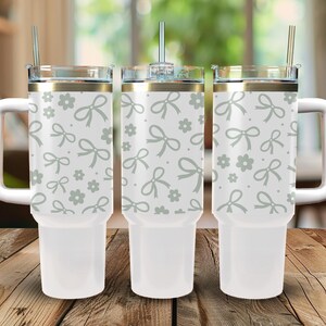 Bows & Flowers Engraved 40oz Tumbler with Straw, Personalised Stainless Steel Cup, Customized Drinkware, Large Tumbler Gift