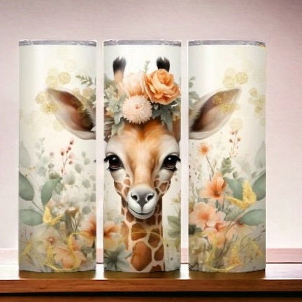 Giraffe Skinny Tumbler, Animal Print Cup, Safari Tumbler, Travel Mug, Gift for Giraffe Lover