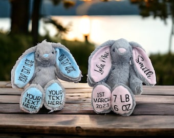 Personalised Bunny for New Baby, Custom Plush Rabbit Gift, Nursery Decor, Customized Baby Keepsake