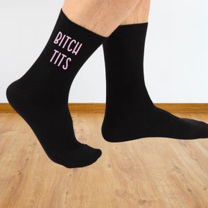 Funny Unisex Printed Socks – Black with Bold Custom-Colored Text | Heat Pressed Design | Pick Your Text Color | Fun Gift for Him or Her