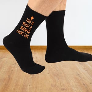 Funny Unisex Printed Socks – Black with Bold Custom-Colored Text | Heat Pressed Design | Pick Your Text Color | Fun Gift for Him or Her