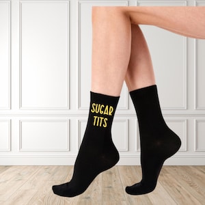 Funny Printed Socks – Black with Bold Custom-Colored Text | Heat Pressed Design | Pick Your Text Color | Fun Gift for Him or Her