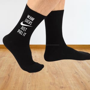 Funny Printed Socks – Black with Bold Custom-Colored Text | Heat Pressed Design | Pick Your Text Color | Fun Gift for Him or Her