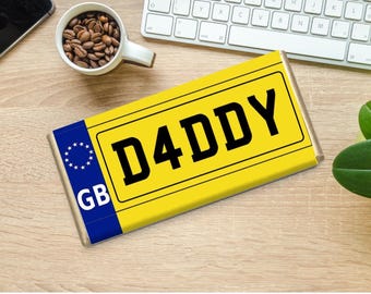 Personalised Number Plate Chocolate Bar: Car Lover Gift, Galaxy Milk Chocolate Option