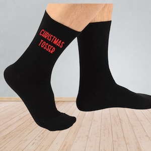 Christmas Tosser Socks – Rude Funny Christmas Socks | Cheeky Holiday Gag Gift | Black Novelty Socks with Bold Print