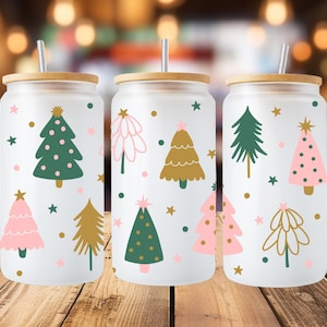 Weihnachtsbaum Frosted Libbey Dose 16 Unzen | Festliche Feiertags-Glas-Tasse | Umweltfreundliches wiederverwendbares Weihnachtsgeschenk