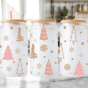 Weihnachtsbaum Frosted Libbey Dosenglas - 16 Unzen Urlaub Trinkgeschirr, Weihnachtsgeschenk, Festliches Glas, Weihnachtsparty Cup, wiederverwendbares Glas