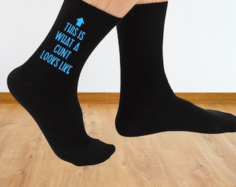Funny Unisex Printed Socks – Black with Bold Custom-Colored Text | Heat Pressed Design | Pick Your Text Color | Fun Gift for Him or Her