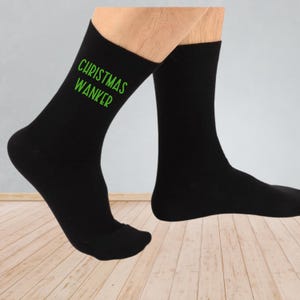 Christmas Wanker Socks – Rude Funny Christmas Socks | Cheeky Holiday Gag Gift | Black Novelty Socks with Bold Print