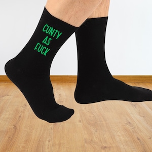 Funny Unisex Printed Socks – Black with Bold Custom-Colored Text | Heat Pressed Design | Pick Your Text Color | Fun Gift for Him or Her