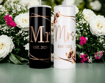 Mr and Mrs Skinny Tumbler Set, Wedding Gift, Couple Tumblers, Personalised Tumblers, Matching Tumblers, Bride Groom Gift