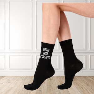 Funny Printed Socks – Black with Bold Custom-Colored Text | Heat Pressed Design | Pick Your Text Color | Fun Gift for Him or Her