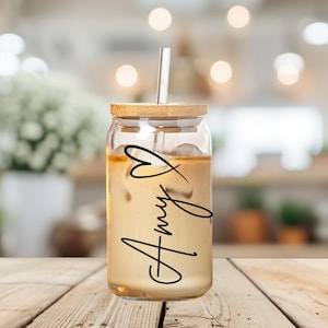 Personalised Glass Can Cup 16oz, Iced Coffee Tumbler, Cold Drink Cup, Reusable Drink ware, Eco-friendly Beverage Glass