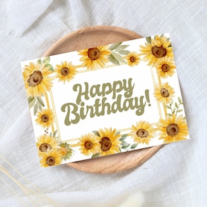Carte de joyeux anniversaire, cartes d'anniversaire tournesol, paquet de cartes de tournesols de joyeux anniversaire, jeu de cartes d'anniversaire tournesol vert, cartes d'anniversaire fleurs