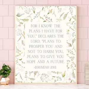 Christian wall art, bible verse wall art, scripture wall art, Jeremiah 29:11, Christian wildflower print, floral scripture art, gift for mom