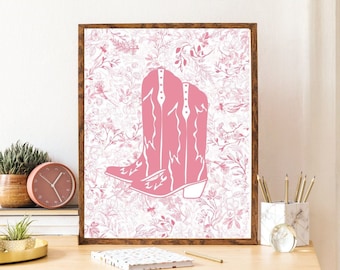 Pink Cowgirl Print, Trendy Cowgirl Wall Art, Retro Pink Western Poster, Pink Cowgirl Boots Decor, Girly College Apartment Decor, Trendy art