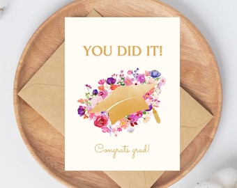 Graduation Card for Her, Graduation Card for Girl Woman, Flower grad card, Floral Graduation Card Set, Congrats Grad Girl Card, You did it