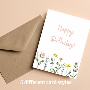 Happy Birthday Card, Birthday Card Variety Pack, Minimalist Birthday Cards, Simple Birthday Greeting Cards, Birthday Flower Cards, bday card