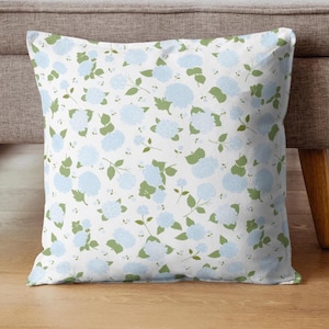 Grand Millennial Pillows, Blue Hydrangea Decorative Pillow Covers, Blue Floral Throw Pillow Light Blue Green, Coastal Grandmother Decor