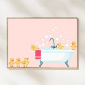 Girls Bathroom Wall Art, Girls Bathroom duck Prints, Kids Bathroom Decor, Ducks bubble bath wall art, bathtub bubbles ducks wall art