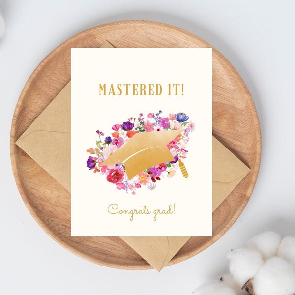 Masters Graduation Card for her, Graduation Card for girl woman, Congrats Grad Girly Card, colorful flowers grad card, masters grad card