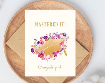 Masters Graduation Card for her, Graduation Card for girl woman, Congrats Grad Girly Card, colorful flowers grad card, masters grad card