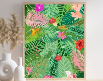 Tropical decor, tropical flower print, tropical floral art, tropical bedroom wall art, tropical bathroom art, botanical fuschia flower print