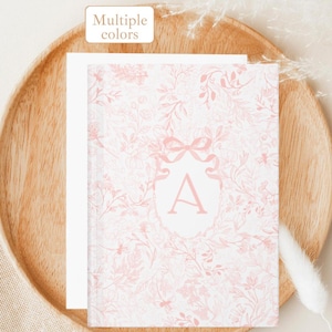 Customized Pink Floral bow Journal, personalized Initial pink flower notebook, light pink white coquette letter journal, girly gifts for her
