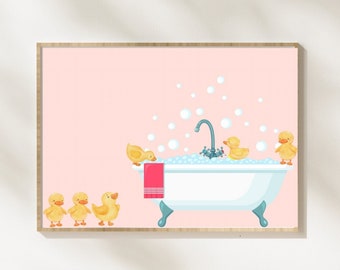 Girls Bathroom Wall Art, Girls Bathroom duck Prints, Kids Bathroom Decor, Ducks bubble bath wall art, bathtub bubbles ducks wall art