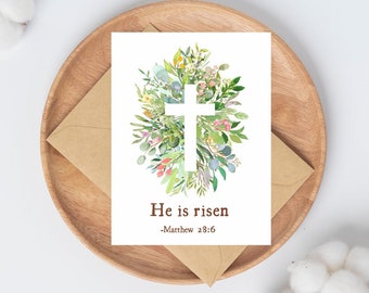 He is Risen Easter Cards, Easter Cross Flowers Card Set, Watercolor Easter Cross Card Pack, Customized Easter Card, Christian Easter Cards